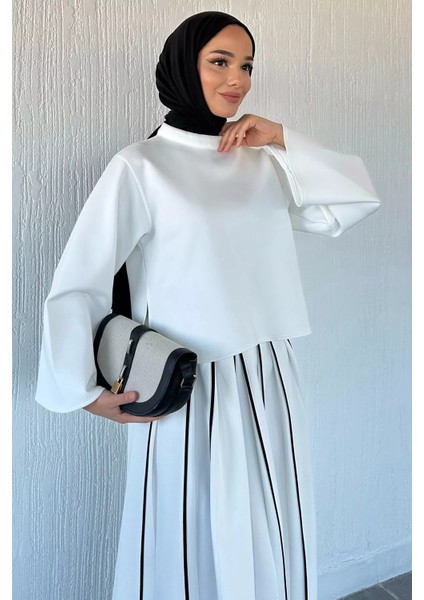 Sırt Fermuarlı Bluz Şerit Desenli Bel Lastiklli Etek Tesettür Ikili Takım P-00018876