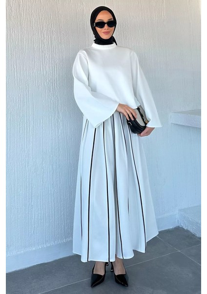 Sırt Fermuarlı Bluz Şerit Desenli Bel Lastiklli Etek Tesettür Ikili Takım P-00018876 fiyatları