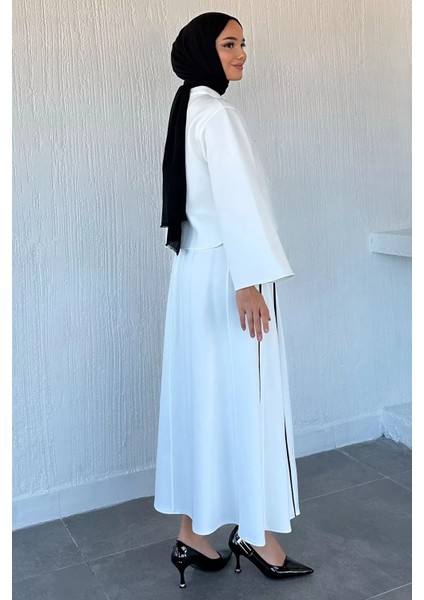 Sırt Fermuarlı Bluz Şerit Desenli Bel Lastiklli Etek Tesettür Ikili Takım P-00018876 indirimleri