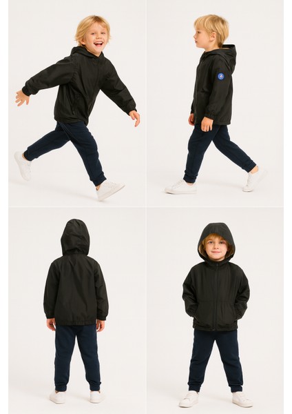 Erkek Çocuk Kapüşonlu Su Geçirmez Yağmurluk Siyah modelleri