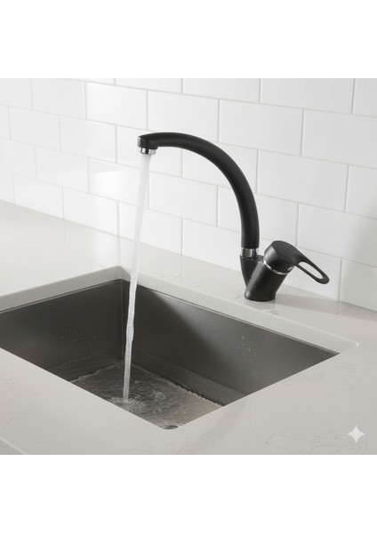 40 mm Kuğu Borulu Eviye Mix Muftak Bataryası (Siyah) – Şıklık ve Ergonomi Mutfağınızda fiyatları