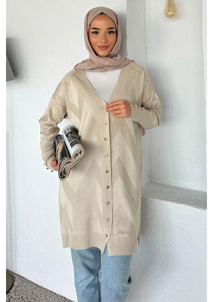 Ön Düğmeli Desenli Tesettür Triko Hırka (M-L-Xl Uyumludur) P-00018881 fiyatları