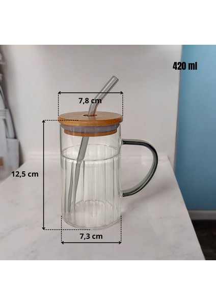 Bambu Kapaklı Cam Pipetli Kupa 420 ml | Füme - Gri modelleri