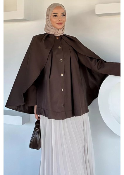 Ön Çıtçıtlı Pelerinli Tesettür Ceket P-00018877