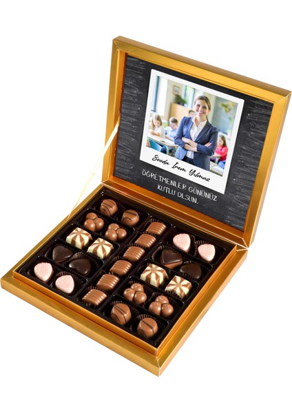 Fotoğraflı Isimli Öğretmenler Günü Hediyesi Special Çikolata 285G (Gold Kutu)