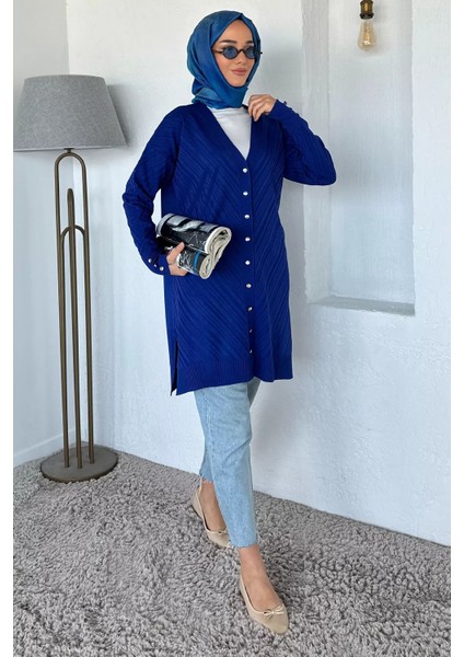 Desenli Ön Düğmeli Tesettür Triko Hırka (M-L-Xl Uyumludur) P-00018882