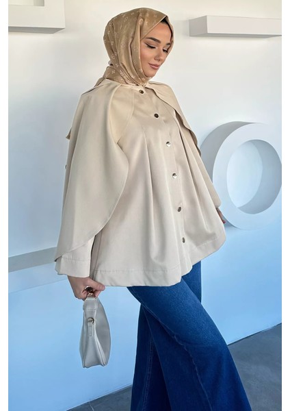 Ön Çıtçıtlı Pelerinli Tesettür Ceket P-00018877