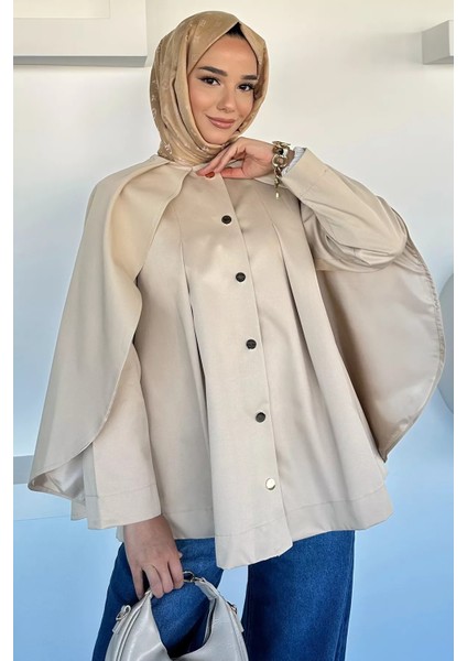 Ön Çıtçıtlı Pelerinli Tesettür Ceket P-00018877 modelleri