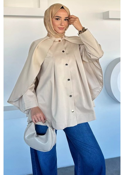 Ön Çıtçıtlı Pelerinli Tesettür Ceket P-00018877 fırsatları