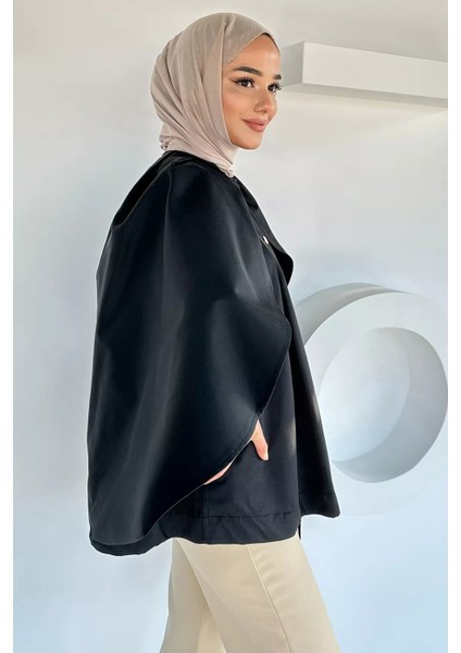 Ön Çıtçıtlı Pelerinli Tesettür Ceket P-00018877