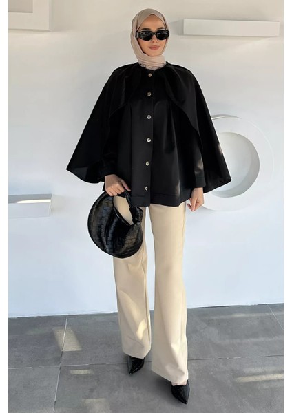 Ön Çıtçıtlı Pelerinli Tesettür Ceket P-00018877 modelleri