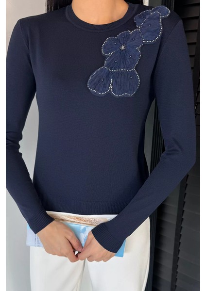 Kadın Bisiklet Yaka Çiçek Figürlü Triko Bluz P-00018056 modelleri