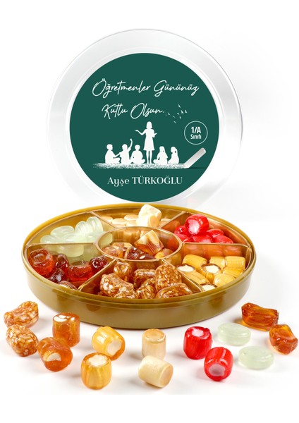 Isimli Öğretmenler Günü Hediyesi El Yapımı Karışık Akide Şekeri 400G Yeşil