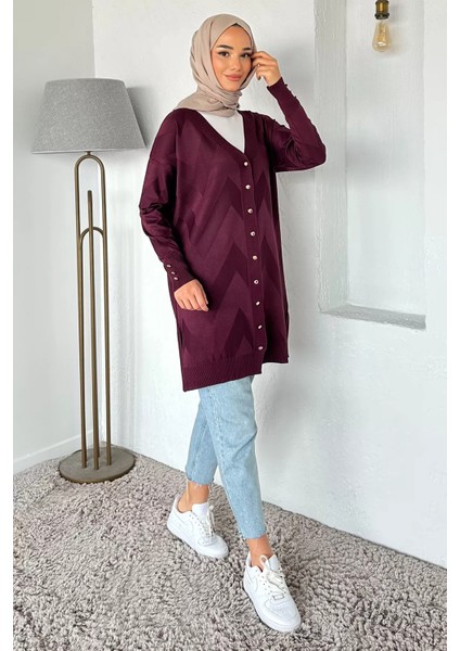 Ön Düğmeli Desenli Tesettür Triko Hırka (M-L-Xl Uyumludur) P-00018881