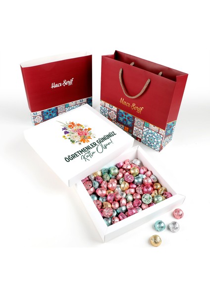 Öğretmenler Günü Hediyesi Çikolatin 450G Motif Desenli Kutu Çanta