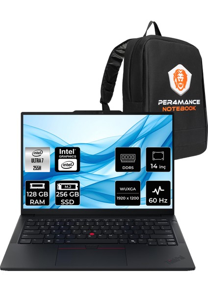 Thinkpad E14 Gen 7 Intel Core Ultra 7 255H 128GB 256GB SSD 14" Fhd+ Fdos Taşınabilir Bilgisayar & Per4 Çanta 21SX007CTXP346