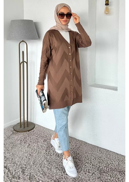 Ön Düğmeli Desenli Tesettür Triko Hırka (M-L-Xl Uyumludur) P-00018881