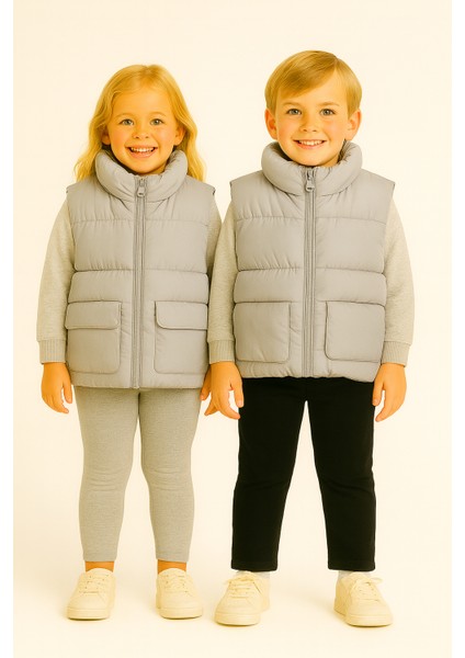 Erkek Çocuk Şişme Yelek Fermuarlı Gri