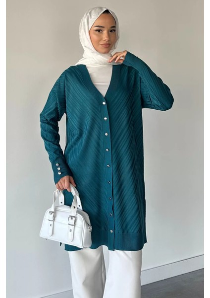 Desenli Ön Düğmeli Tesettür Triko Hırka (M-L-Xl Uyumludur) P-00018882 fiyatları