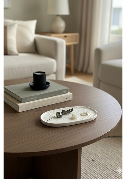 Dokulu Oval Dekoratif Tepsi