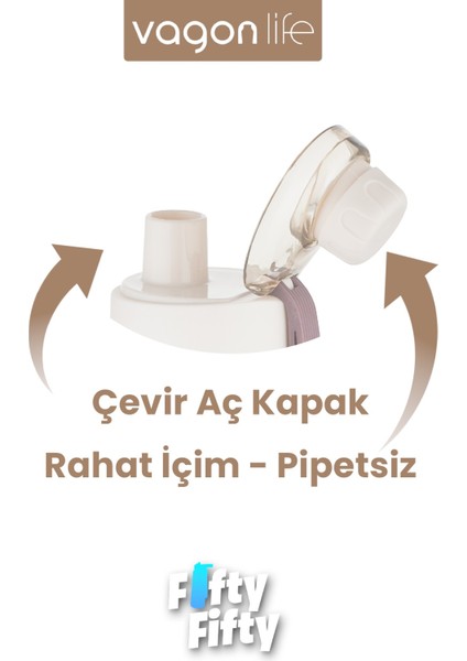 600 ml Rahat Içim (Pipetsiz) Çevir Aç Kapak Taşıma Kulplu Çocuk Su Matarası -VGN2020NEW600ML fiyatları