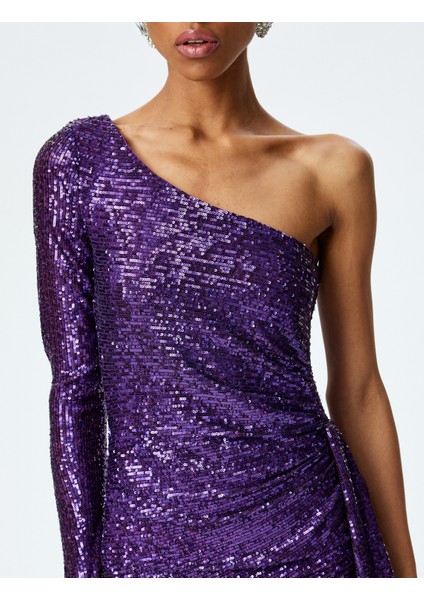 Pullu Payetli Tek Omuz Uzun Kollu Mini Elbise indirimleri