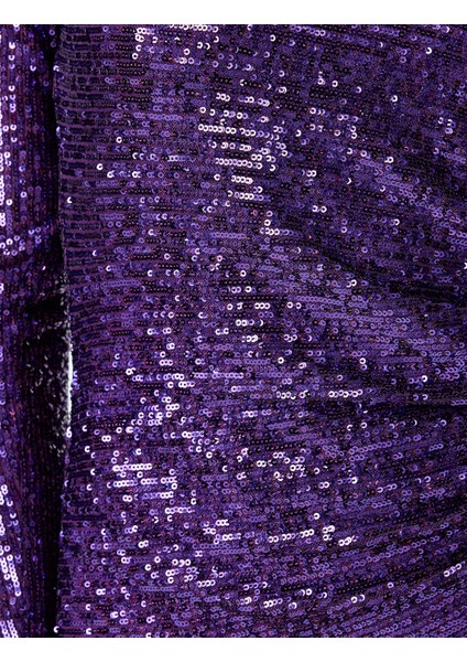 Pullu Payetli Tek Omuz Uzun Kollu Mini Elbise