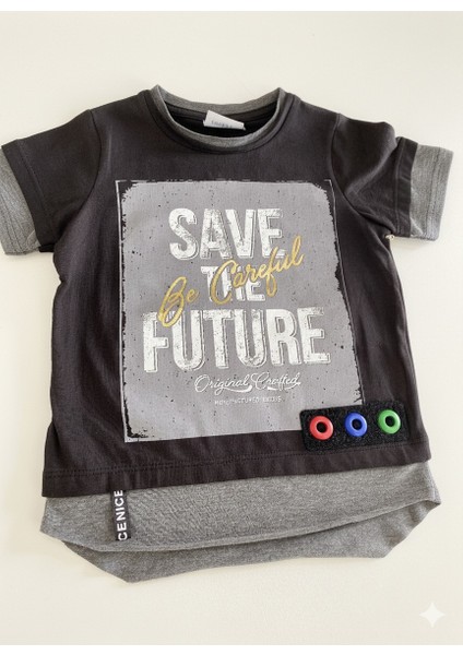 Siyah Gri Blok Detaylı Baskılı Erkek Çocuk Şort Takımı modelleri