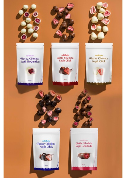 Çikolata Kaplı Meyve 5'li Set , Çikolata Kaplı Freeze-Dry Meyve , Meyve Draje