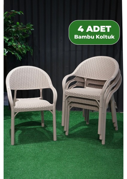 Bambu Rattan Kollu Koltuk 4 Adet