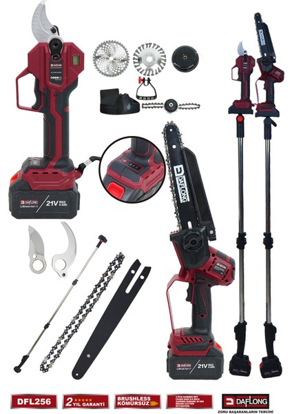 4'lü Bahçe Seti 40MM Dijital Bağ Makası Oto Yağlama Budama 2.1m Uzatma Şarjlı Tırpan DFL-256 fiyatları