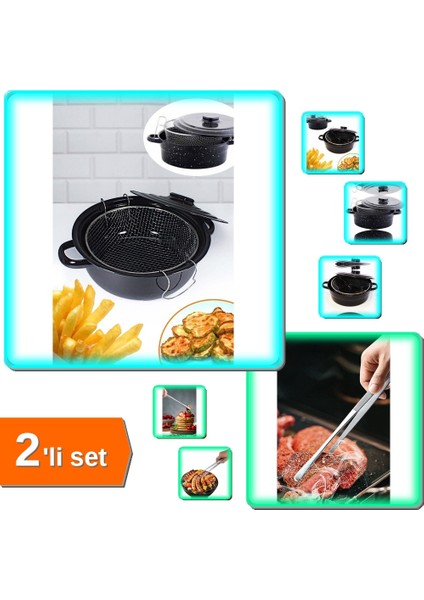 Pratik Cımbız Maşa + Emaye Fritöz Tencere 2li Set - Şeflere Özel Mutfak Keyfi X4D7QM