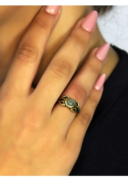 Doğal Taş Yeşil Akik Doğal Taşlı Antik Model Kadın Ayarlanabillir Yüzük EUY79YA fiyatları