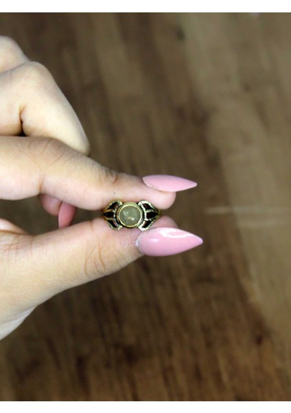 Doğal Taş Yeşil Akik Doğal Taşlı Antik Model Kadın Ayarlanabillir Yüzük EUY79YA modelleri
