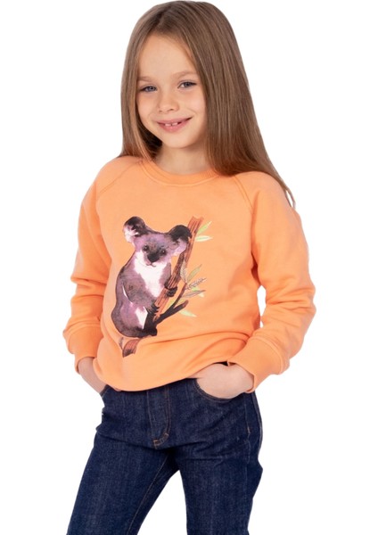 Organik Baskılı Turuncu Kışlık Kız Çocuk Sweatshirt