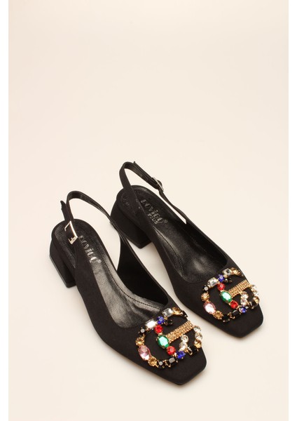 Idil Siyah Saten Taşlı Kadın Topuklu