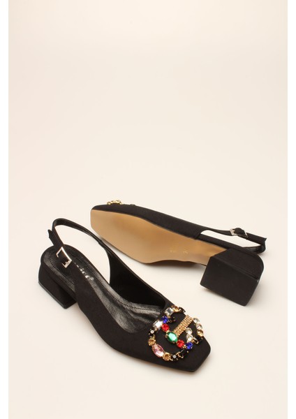 Idil Siyah Saten Taşlı Kadın Topuklu fırsatları