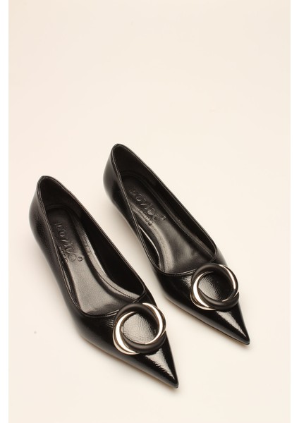 Idil Siyah Kırışık Rugan Kadın Topuklu