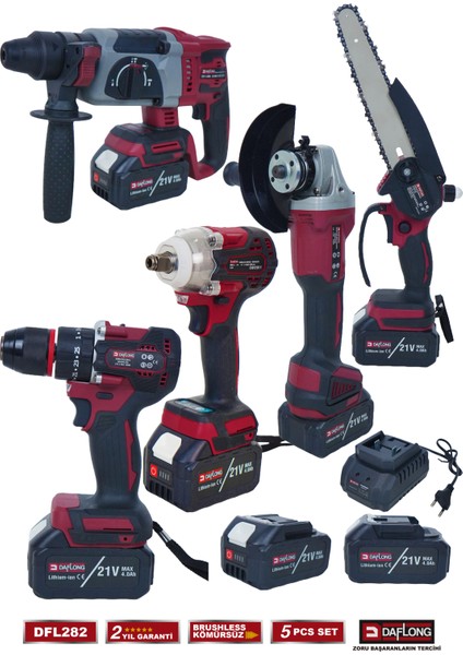Ultra 5'li Set 600NM Torklu-Kırıcı Delici Hilti-Devirli Taşlama-Matkap-Dal Budama DFL-282