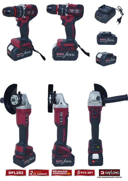 Ultra 5'li Set 600NM Torklu-Kırıcı Delici Hilti-Devirli Taşlama-Matkap-Dal Budama DFL-282 modelleri