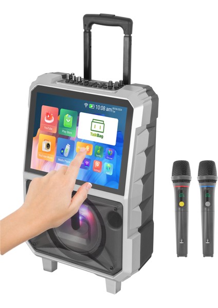 Dokunmatik Ekranlı Taşınabilir Hoparlör Sistemi Usb-Wifi-Çift Mikrofonlu