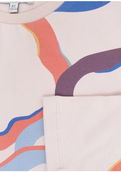 Organik Renk Şerit Baskılı Baharlık Kız Çocuk Sweatshirt modelleri