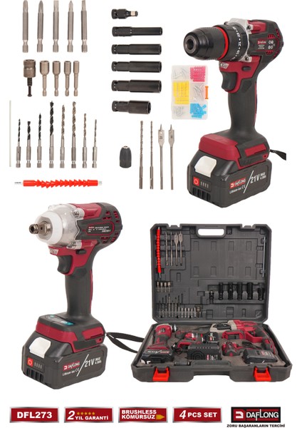 4'lü Çantalı Usta Seti 600NM Torklu+Kırıcı Delici Hilti+Taşlama+Şarjlı Matkap DFL-273 fırsatları