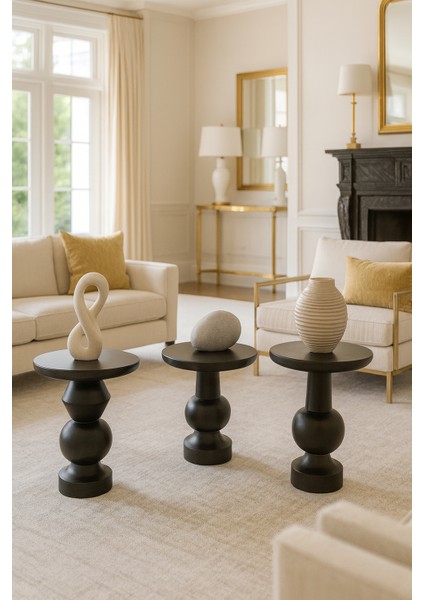 Doğal Ahşap Siyah Mantar Sehpa 3’lü Zigon Seti – Şık Fiskos Takımı fiyatları