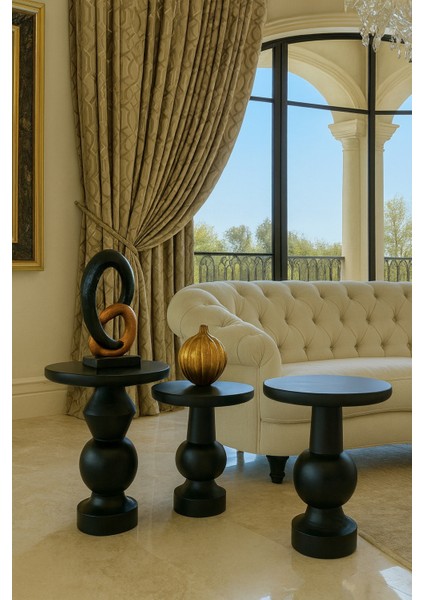 Doğal Ahşap Siyah Mantar Sehpa 3’lü Zigon Seti – Şık Fiskos Takımı modelleri