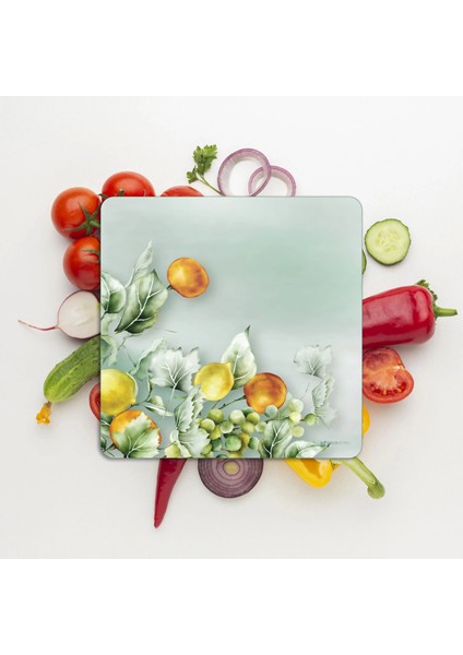 Cam Kesme Tahtası ve Sunumluk Kare Vintage Fruit 30X30 cm modelleri
