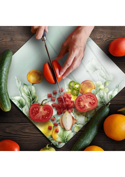 Cam Kesme Tahtası ve Sunumluk Kare Vintage Fruit 30X30 cm fırsatları