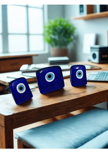 Modern Kare Nazar Boncuğu Seti 3’lü – Ev & Ofis Dekoru - Pozitif Enerji ve Şık Objeler