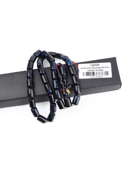 Kadim Katalin Eski Kalemlik Obje Usta Işi Imzalı Kapsül Kesim 8X12MM Tesbih - Mavi Sedefli