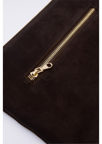 Suvea Kahve Süet Hakiki Deri Clutch modelleri